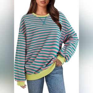 Oversized Sweatshirt  Crewneck Striped Long Sleeve
